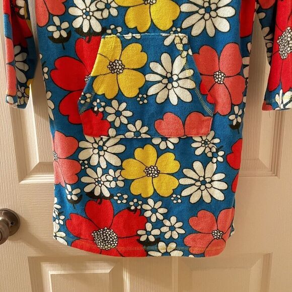 Mini Boden Blue Floral Swim Dress Cover Up Towelling Terry Hooded Girls Size 7-8 - Picture 4 of 10